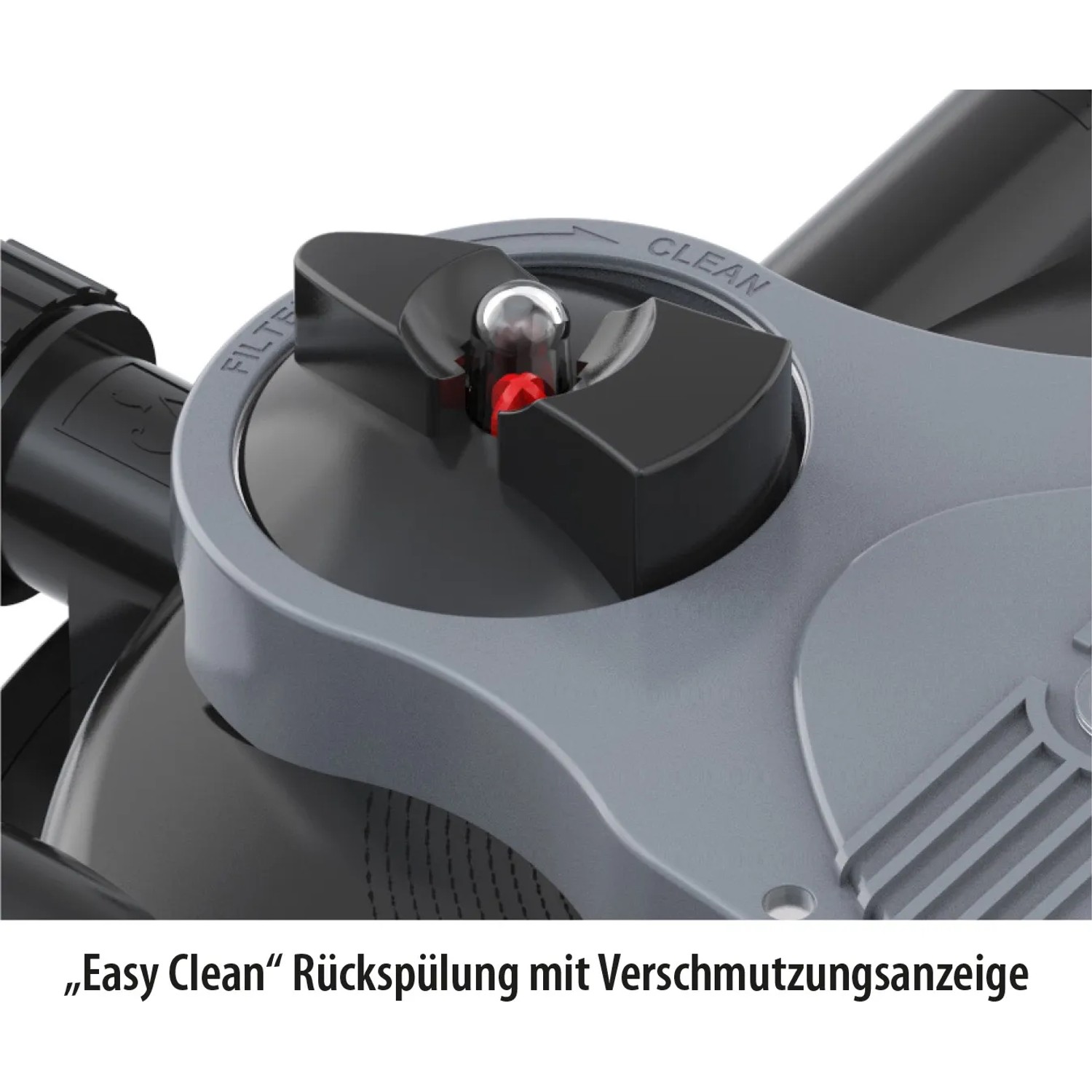 Detailaufnahme Heissner Druckfilter-Set: Easy Clean Rückspülung mit Verschmutzungsanzeige.