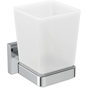 Ideal Standard IOM Cube Zahnputzbecher: Satiniertes Glas mit Chrom-Halterung.