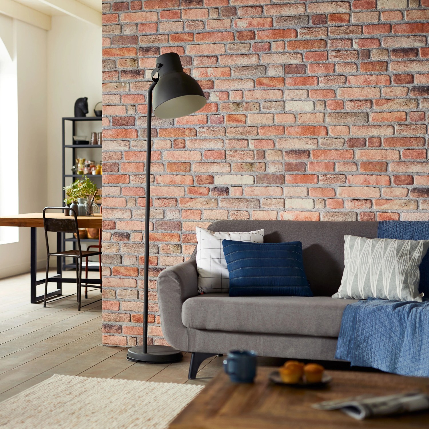 Wohnraum mit Rebel of Styles Verblender Klimexmilano Loft HD Printed in Steinoptik.