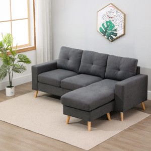 Graues HOMCOM Ecksofa mit Leinenbezug und Chaiselongue auf hellem Teppich.