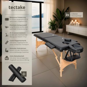 Tectake 2 Zonen Massageliege Set Freddi Breite 61 cm  Polsterung 5 cm Inklusive Lagerungsrollen und Tragetasche  210 x 95 x 84 cm Schwarz