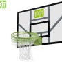EXIT Galaxy Basketballbrett mit grünem Dunkring und Netz vor weißem Hintergrund.