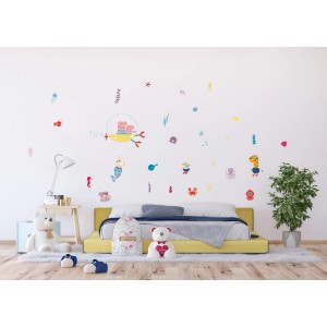 Wandtattoo Peppa Wutz Multicolor (85x65cm) im Kinderzimmer mit Unterwasserwelt Motiven.