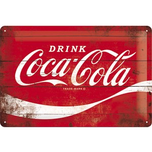 Nostalgic-Art Blechschild Coca-Cola Logo Red Wave, 20x30cm, rote Holzoptik.