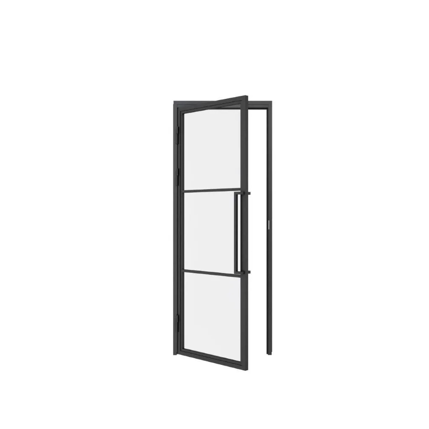 inova Loft Glastür 709 x 1972 mm Klarglas 3 Felder DIN Links Komplettset Beschlag in Schwarz mit Griffstange und Zarge