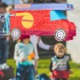 Relaxdays Pinata Feuerwehrauto Papier Pappe Rot Blau Gelb Mit Stab und Maske 30 cm x 55 cm x 18 cm 260 g_2