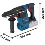 Bosch Professional Akku-Bohrhammer GBH 18V-26, blau-schwarz, mit Zusatzhandgriff. Maße: 364x226x102 mm.
