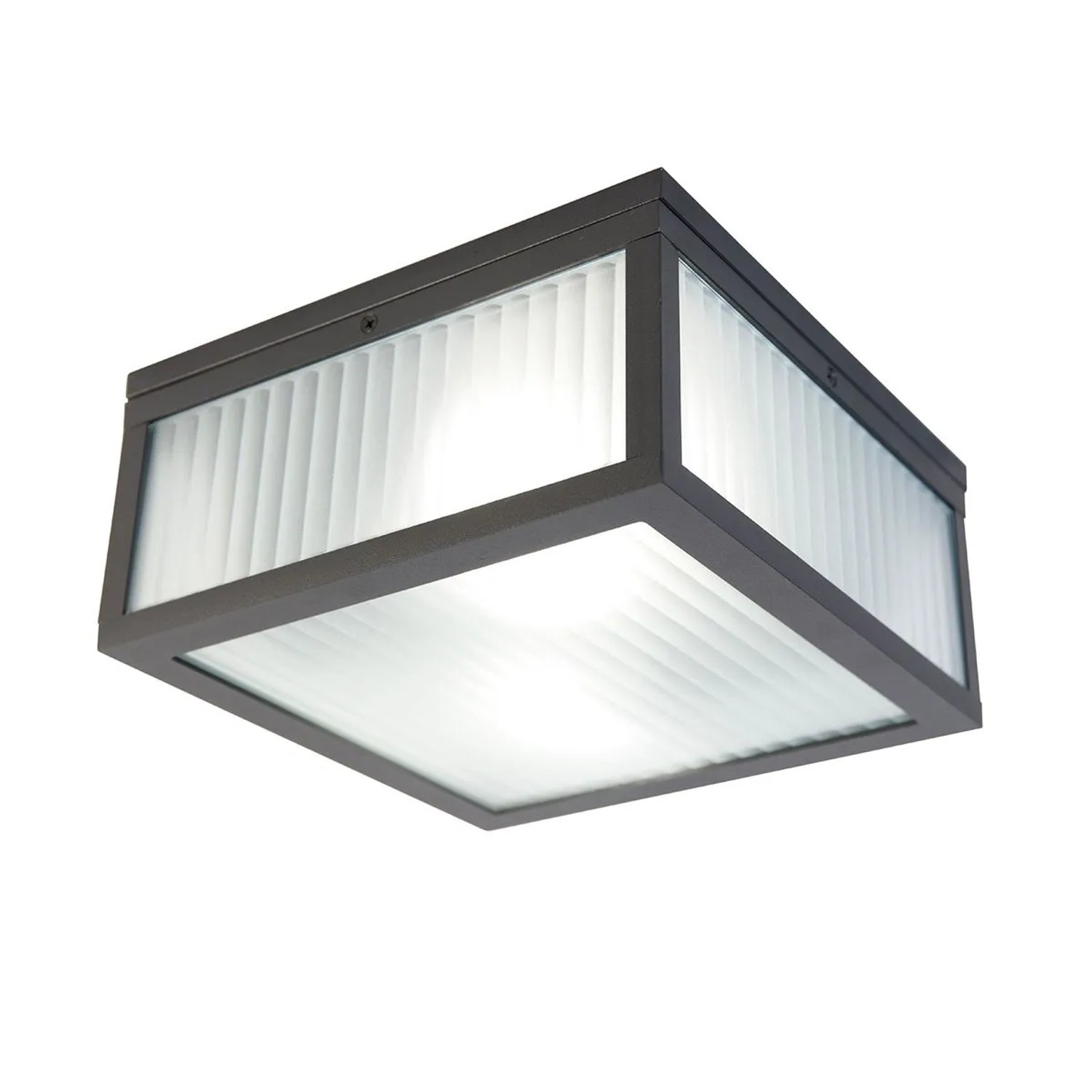 QAZQA Smarte Outdoor Deckenleuchte Schwarz mit Geriffeltem Glas inkl  WiFi A60 Charlois