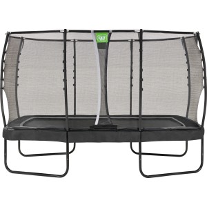 Schwarzes EXIT Allure Premium Gartentrampolin, 214 x 366 cm, mit Sicherheitsnetz.