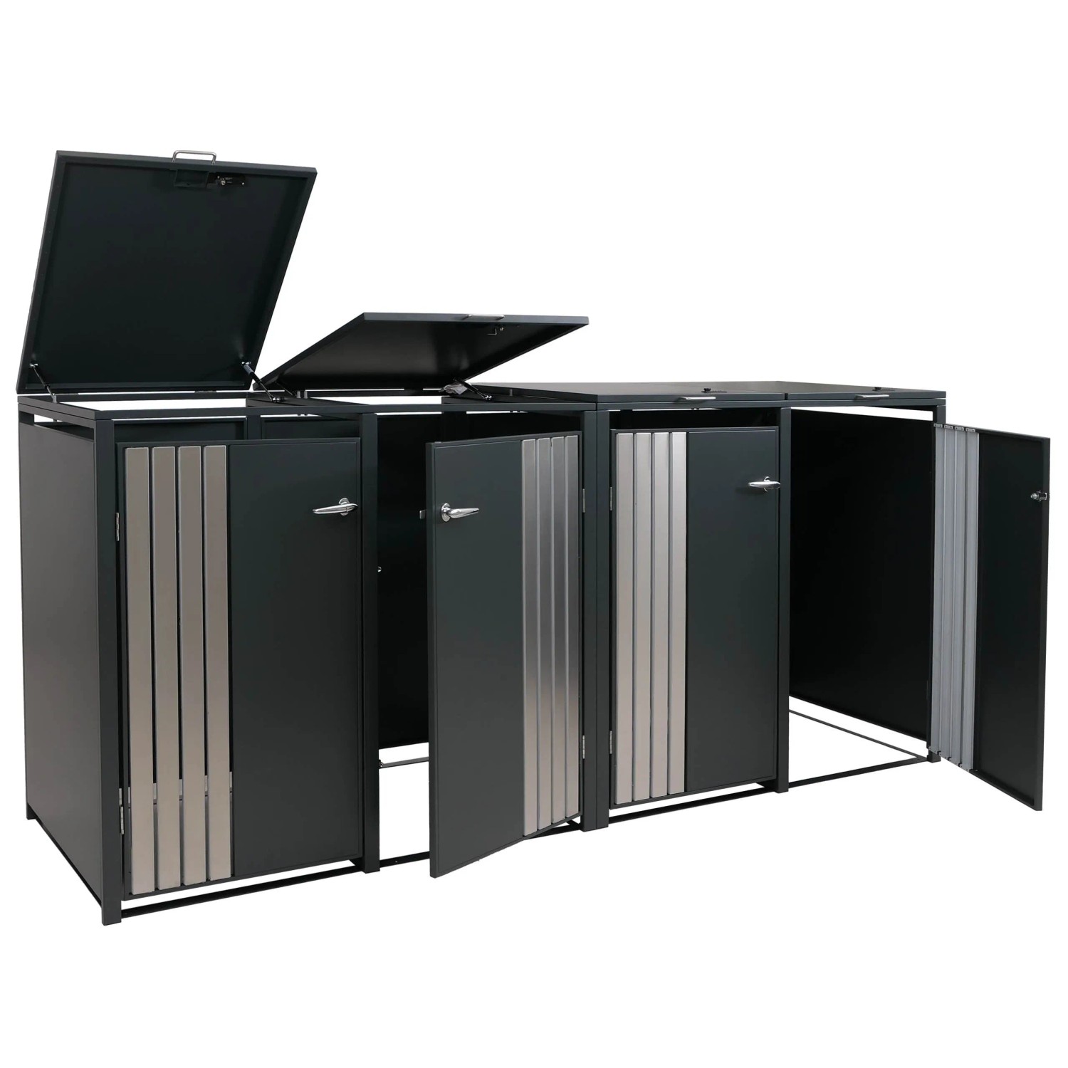 MCW 4er-Mülltonnenverkleidung O67 Anthrazit Edelstahl 122x264x84cm