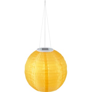 Gelbe Solar-Laterne, Ø 30 cm, aus Textil mit LED und Aufhängevorrichtung.