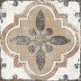 Quadratische, matte Bodenfliese aus Feinsteinzeug, 20x20 cm, mit floralem Muster in Beige- und Grautönen.