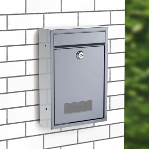 Basi Briefkasten Set, 3 Stück, matt silber, zur Wandmontage, mit Schloss und Namensschild.