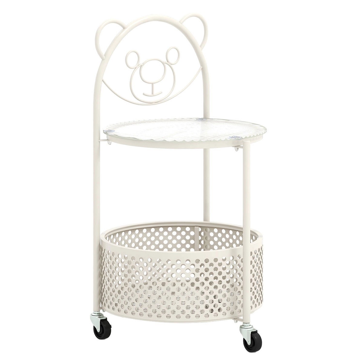 Costway Beistelltisch Glas mit Rollen 2-Stufiger Glastisch Rund Weiß günstig online kaufen