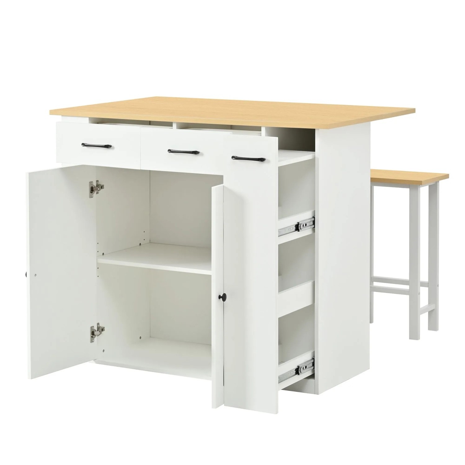 okwish Kücheninsel mit Ausziehbar Steckdosen Schubladen Küche 120x45-75x96cm Weiß