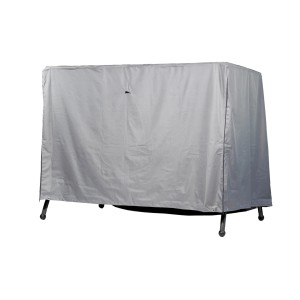 Graue Schutzhülle für eine Hollywoodschaukel, Abdeckung aus robustem Material.