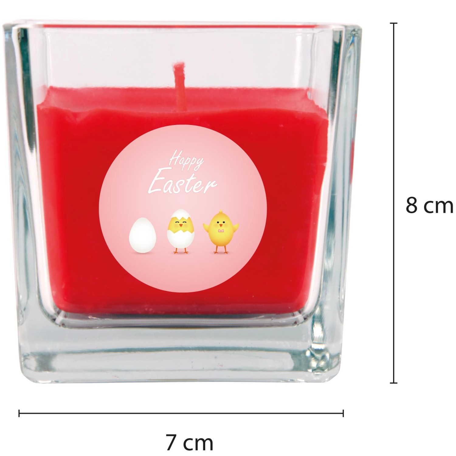 Rote HS Candle Duftkerze im Glas mit Küken Motiv für Ostern, 50h Brenndauer.