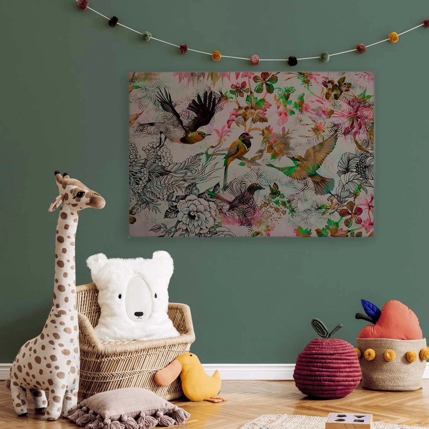Bricoflor Wandbild Bunte Vögel Für Mädchenzimmer Und Schlafzimmer Deko Leinwandbild Mit Schwalben In Pink Grün 90 X 60 C