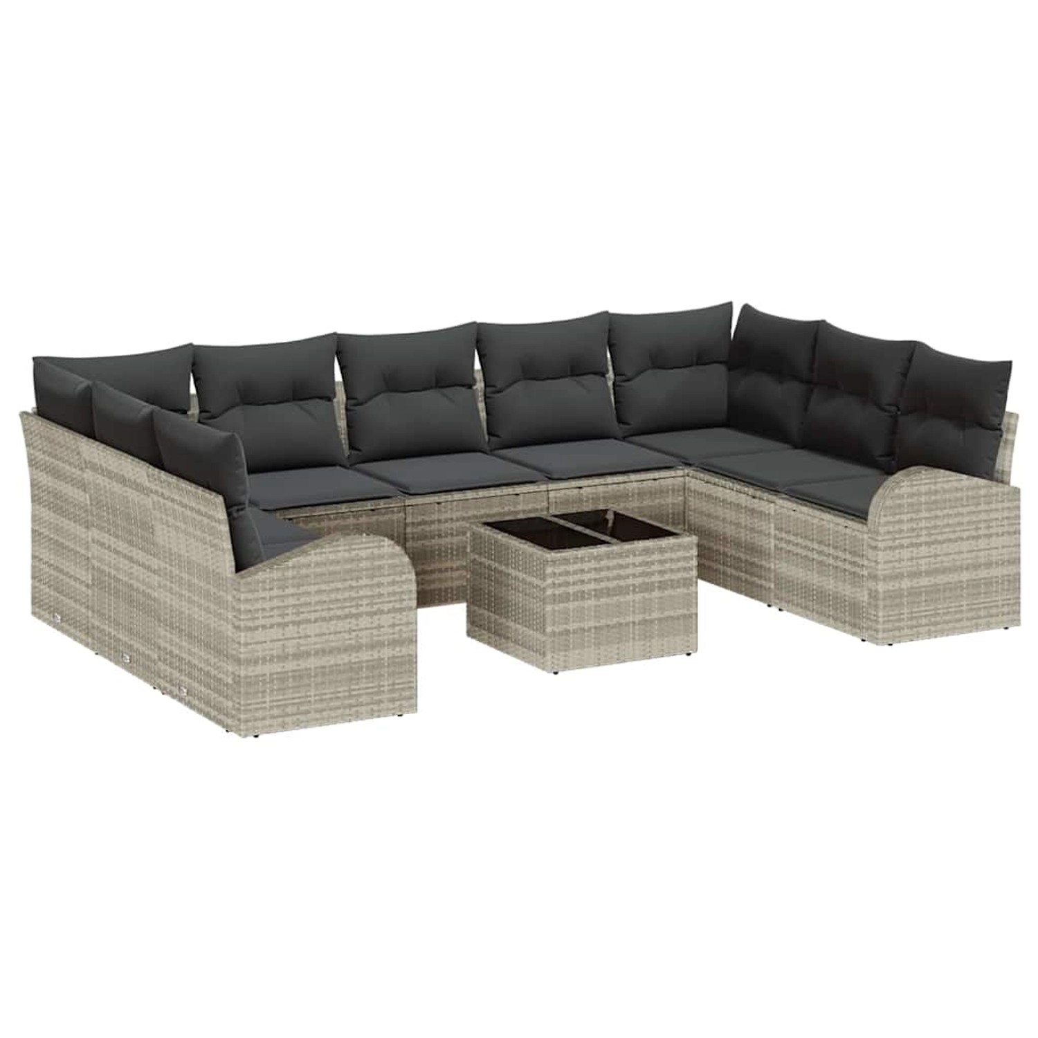 vidaXL Garten-Sofa-Set mit Kissen 10-Tlg Hellgrau Poly Rattan 3354881 günstig online kaufen