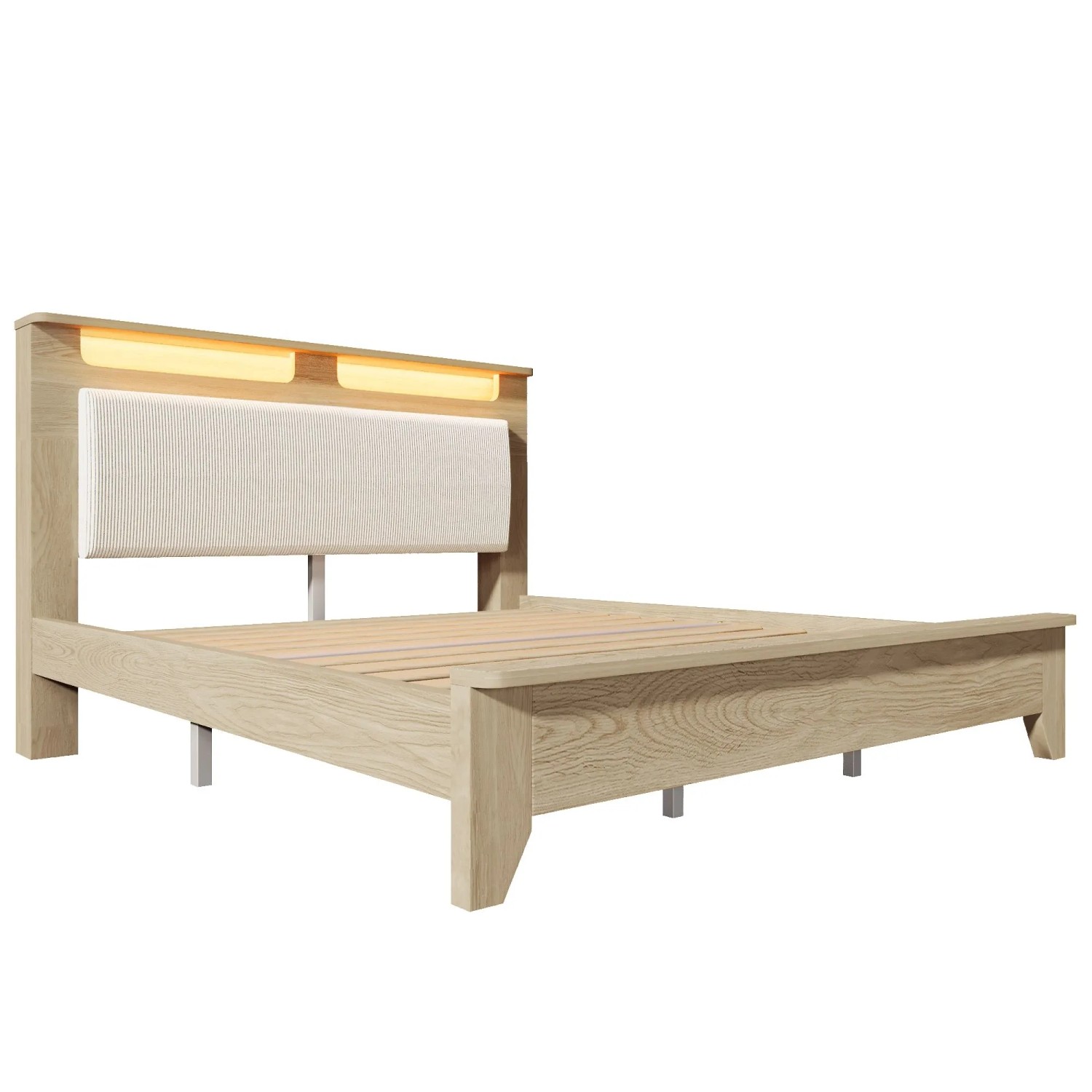 okwish Doppelbett 140x200cm mit Stauraum LED Beleuchtung Schlafzimmer Eiche mit Matratze