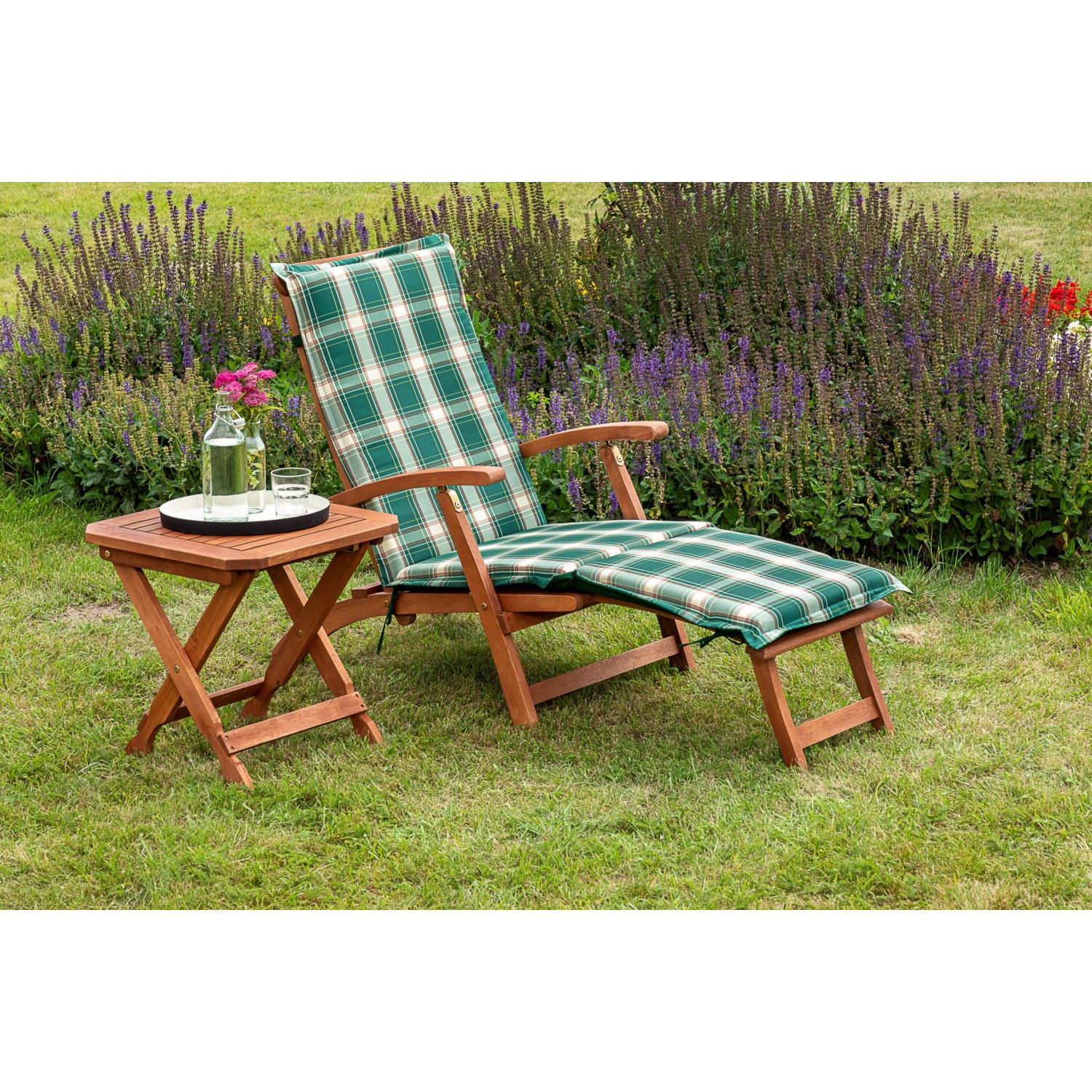 Merxx Deckchair Set 3-tlg. Auflage Hocker 50 x 50 cm Grün günstig online kaufen