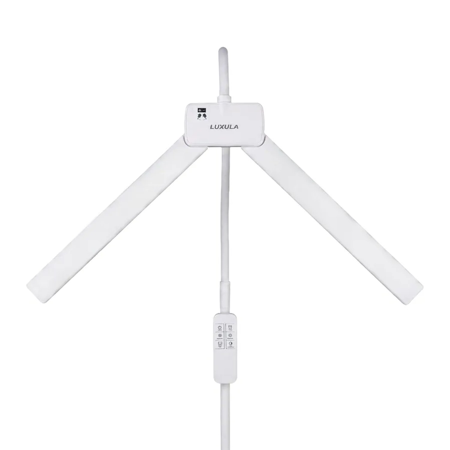 Weiße LUXULA LED Schreibtischlampe Doppelkopf, flexible Innenleuchte mit Sensor.