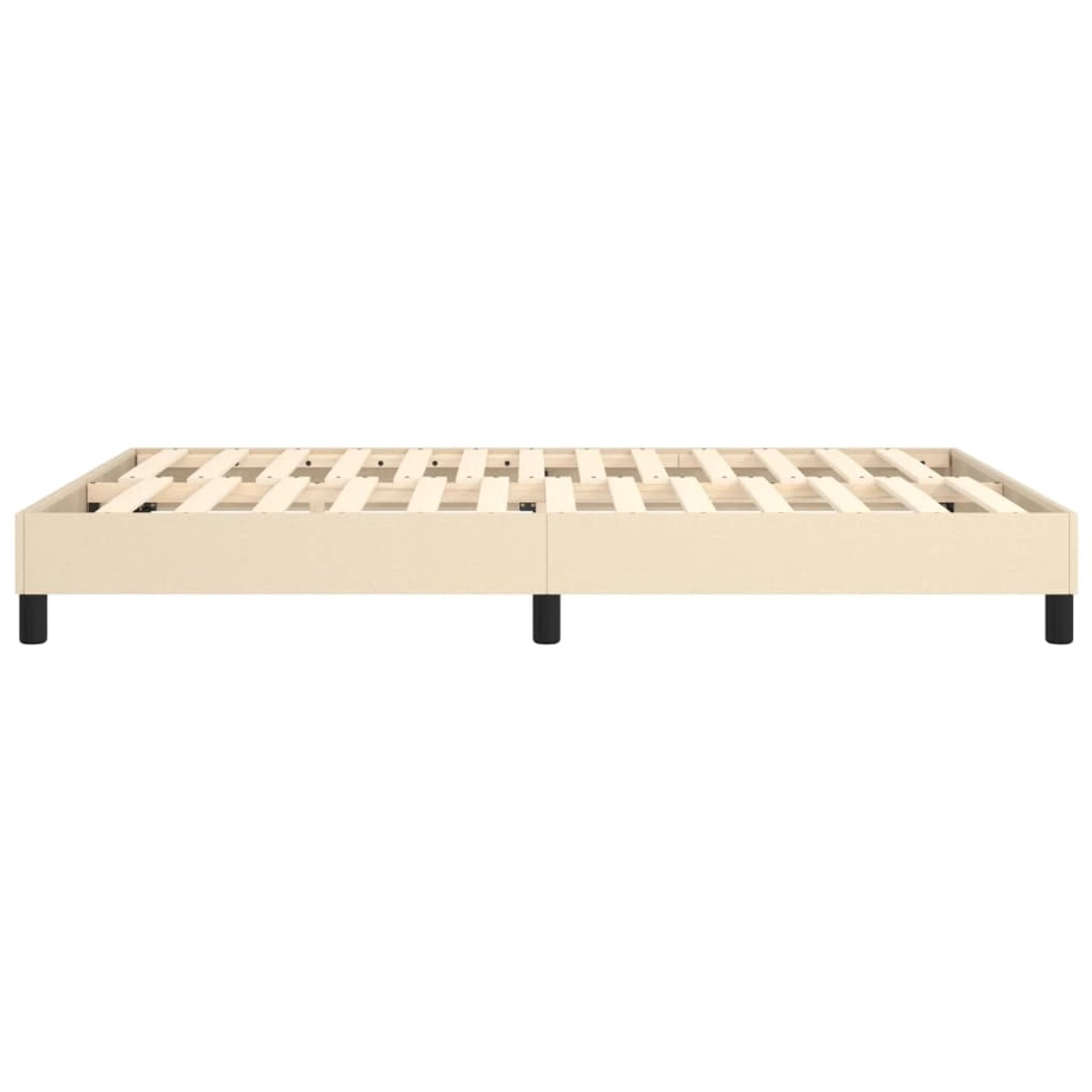 Cremefarbenes vidaXL Boxspringbett 140x190 cm mit Lattenrost und schwarzen Füßen.