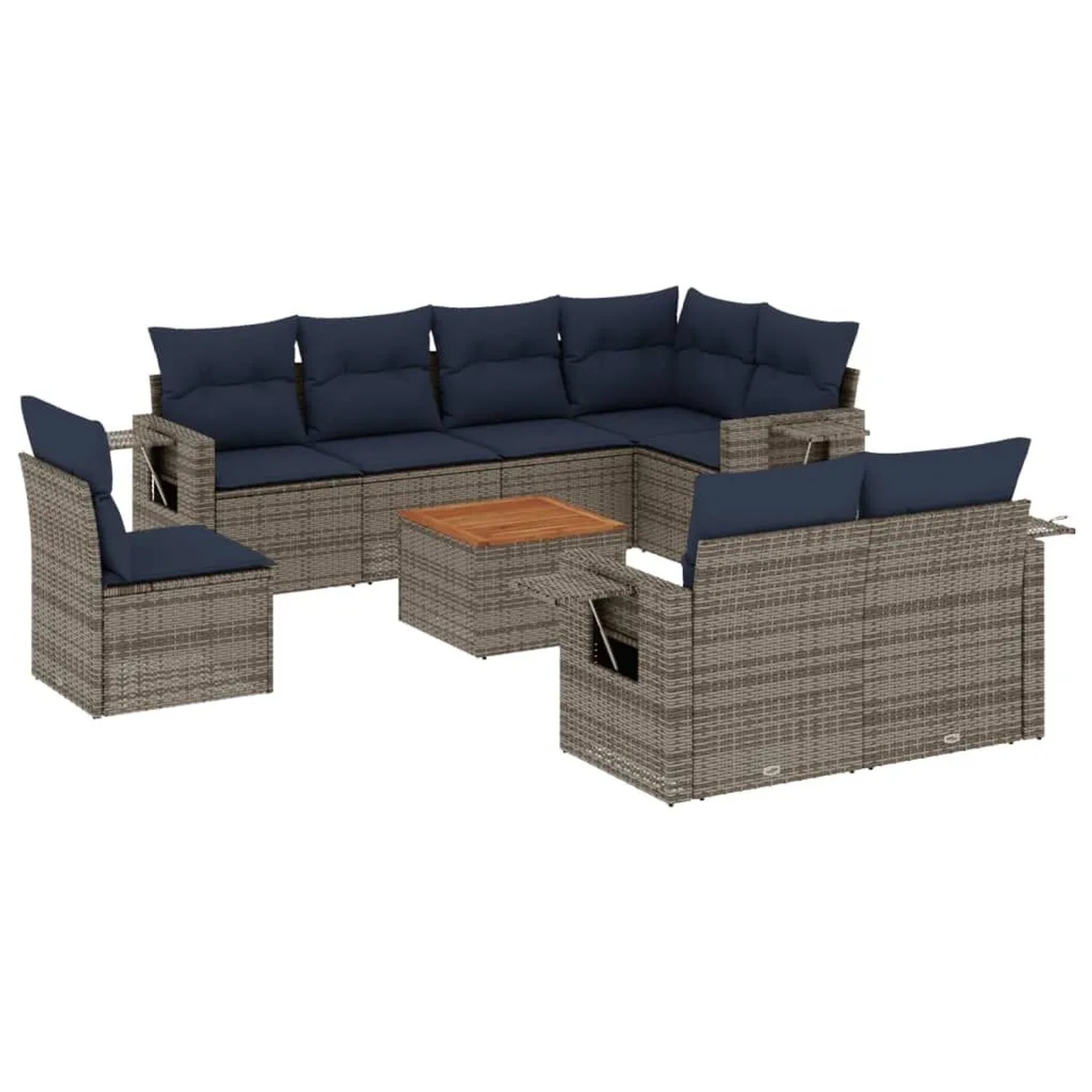 vidaXL 9-Tlg Gartensofa-Set mit Kissen Grau Polyrattan 3224661 günstig online kaufen
