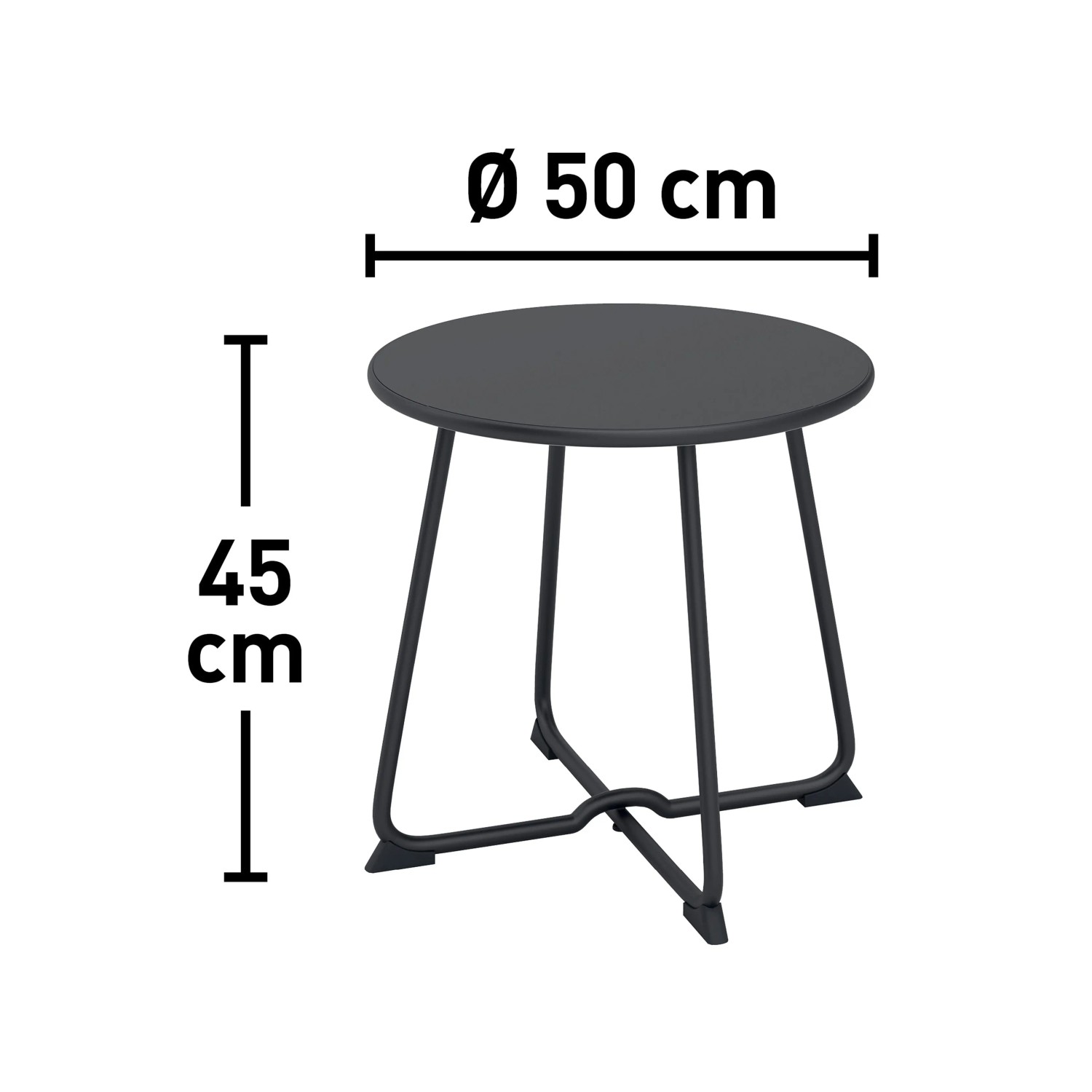 Beistelltisch des Balkonmöbel-Sets Patterson, Stahl, schwarz, Ø 50 cm, Höhe 45 cm.
