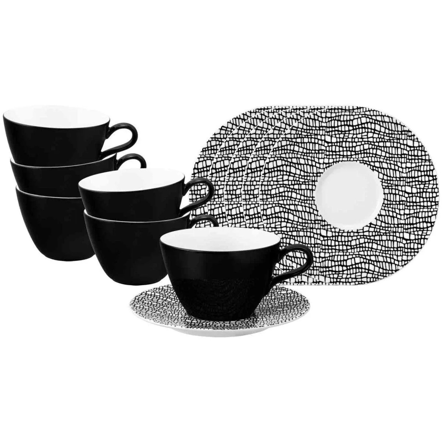 Seltmann Weiden Life Fashion Milchkaffeetasse mit Untertasse 370 ml 6er Set Glamorous Black