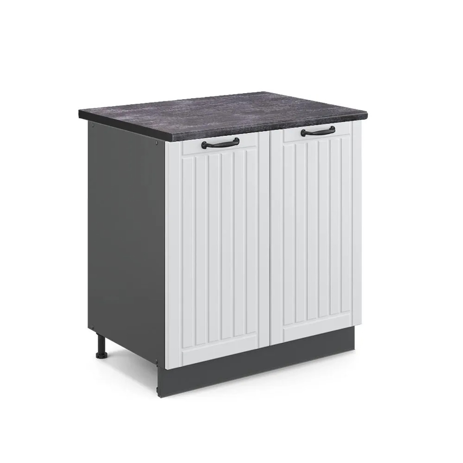 Vicco Küchenunterschrank Fame-Line Weiß Landhaus/Anthrazit 80 x 82 Arbeitsplatte Anthrazit