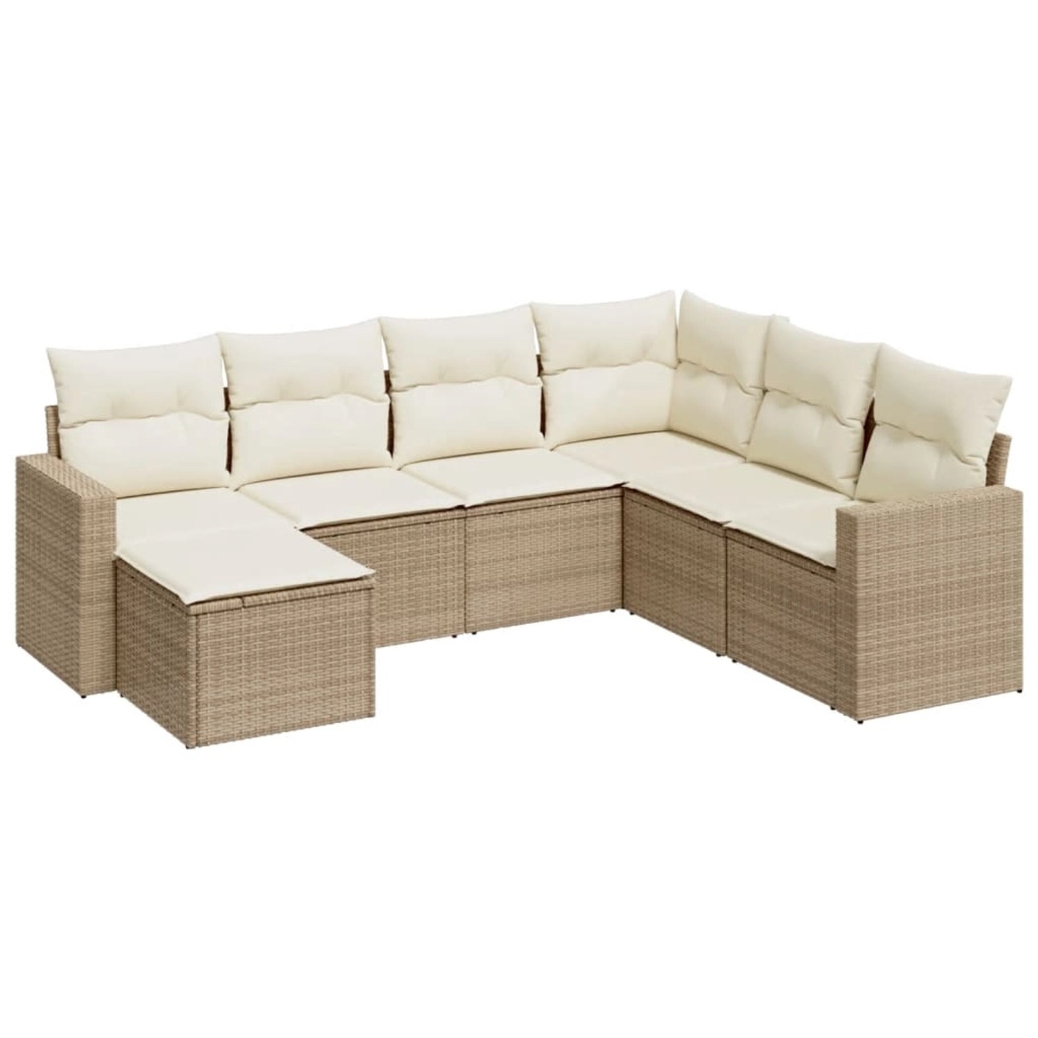 vidaXL 7-Tlg Garten-Sofagarnitur mit Kissen Beige Poly Rattan 3219288