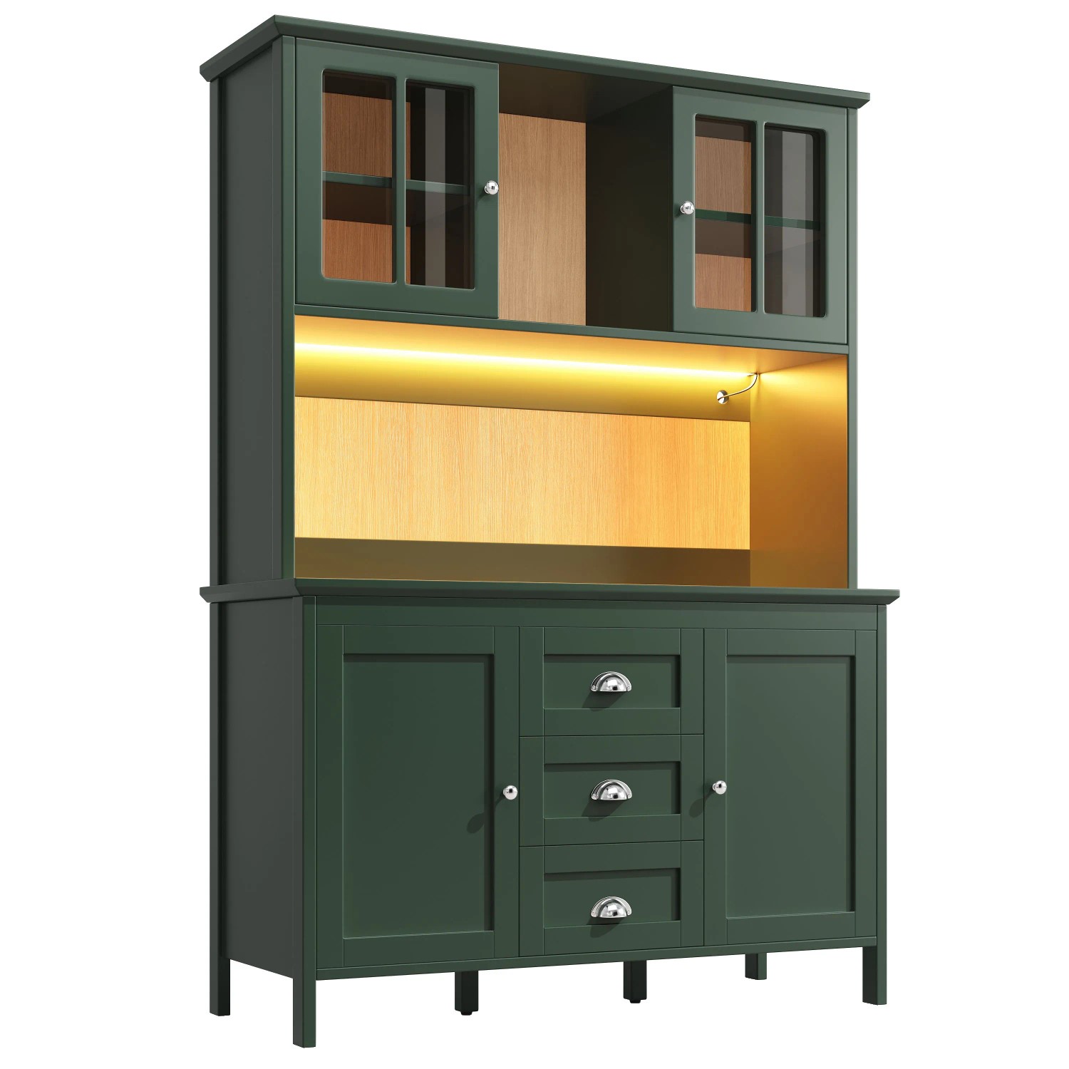 Merax Küchenschrank 120x40x179cm  Glastüren  LED-Beleuchtung  Stauraum Grün
