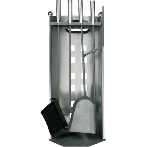 Lienbacher Kamingarnitur, 4-teilig, Silber/Anthrazit: Kaminbesteck mit Besen, Schaufel, Zange und Schürhaken.