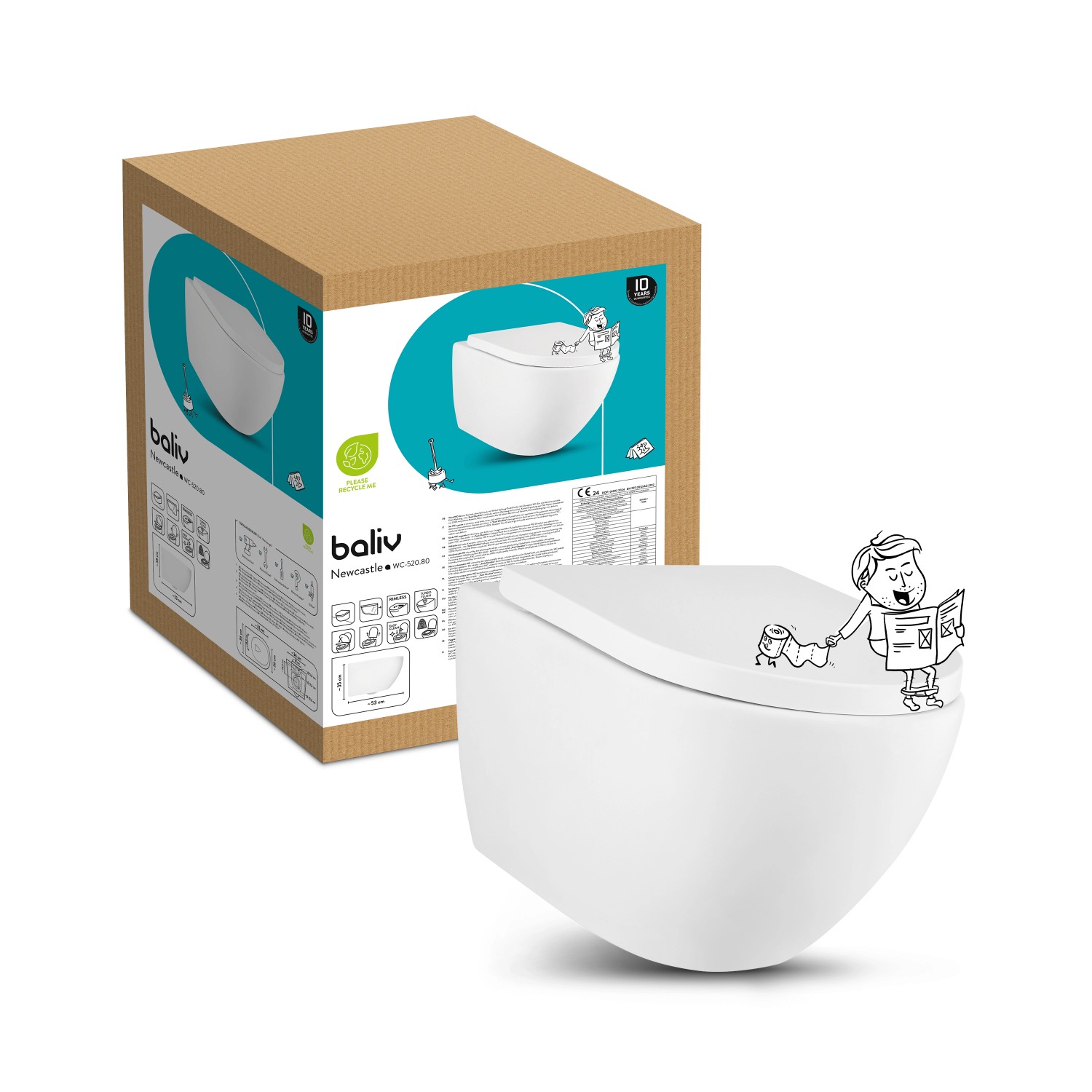 baliv Wand WC-Set Newcastle, Tiefspüler, spülrandlos, weiß. Inklusive Verpackung.