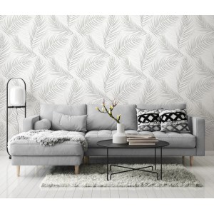 Erismann Vliestapete mit Palmblätter-Muster in Grau, Teil der Guido Maria Kretschmer Kollektion.