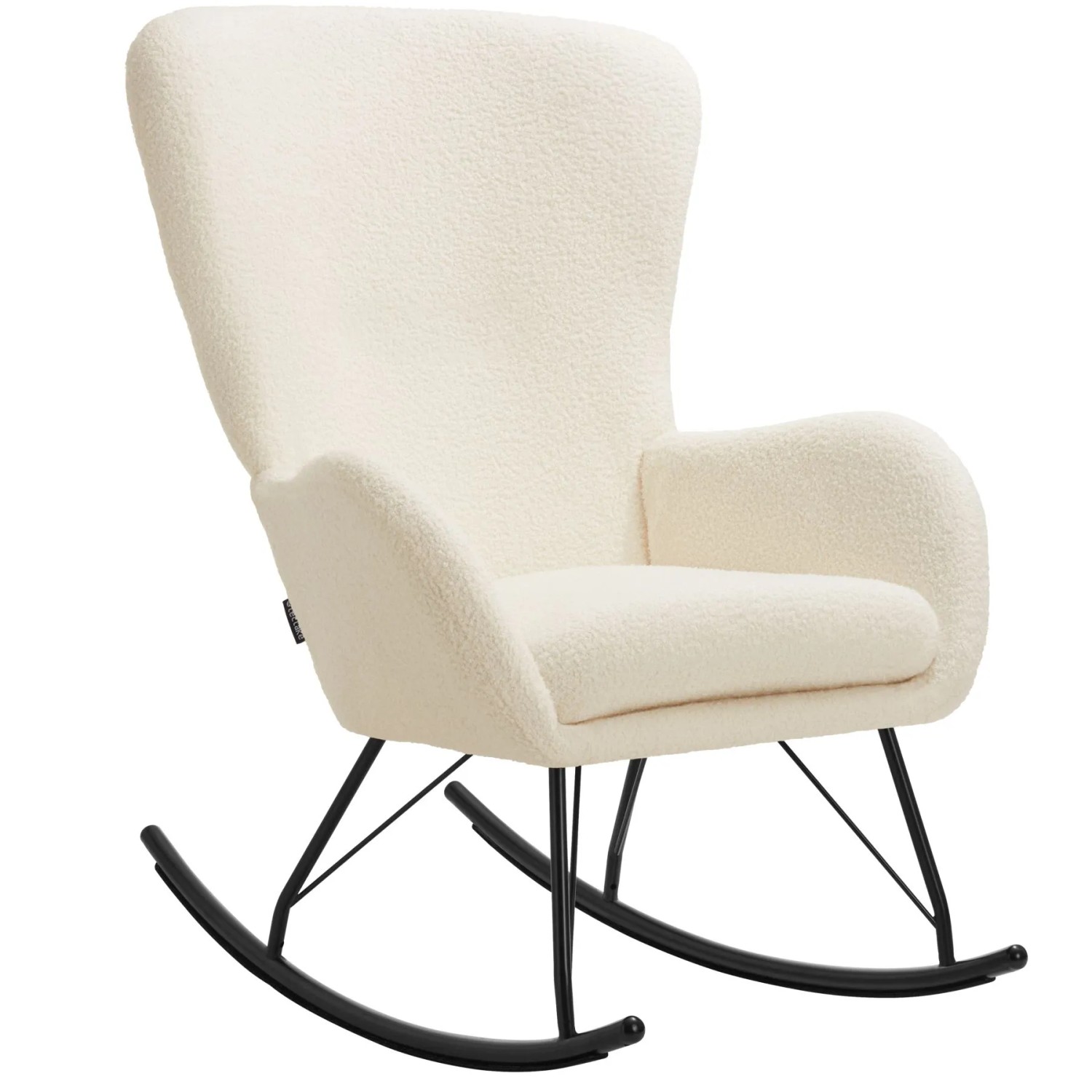 Tectake Schaukelstuhl   Swing Dicke Polsterung  Mit Bouclé Bezug Große Rückenlehne  Abnehmbares Sitzpolster  93 x 70 x 100 cm Creme Schwarz