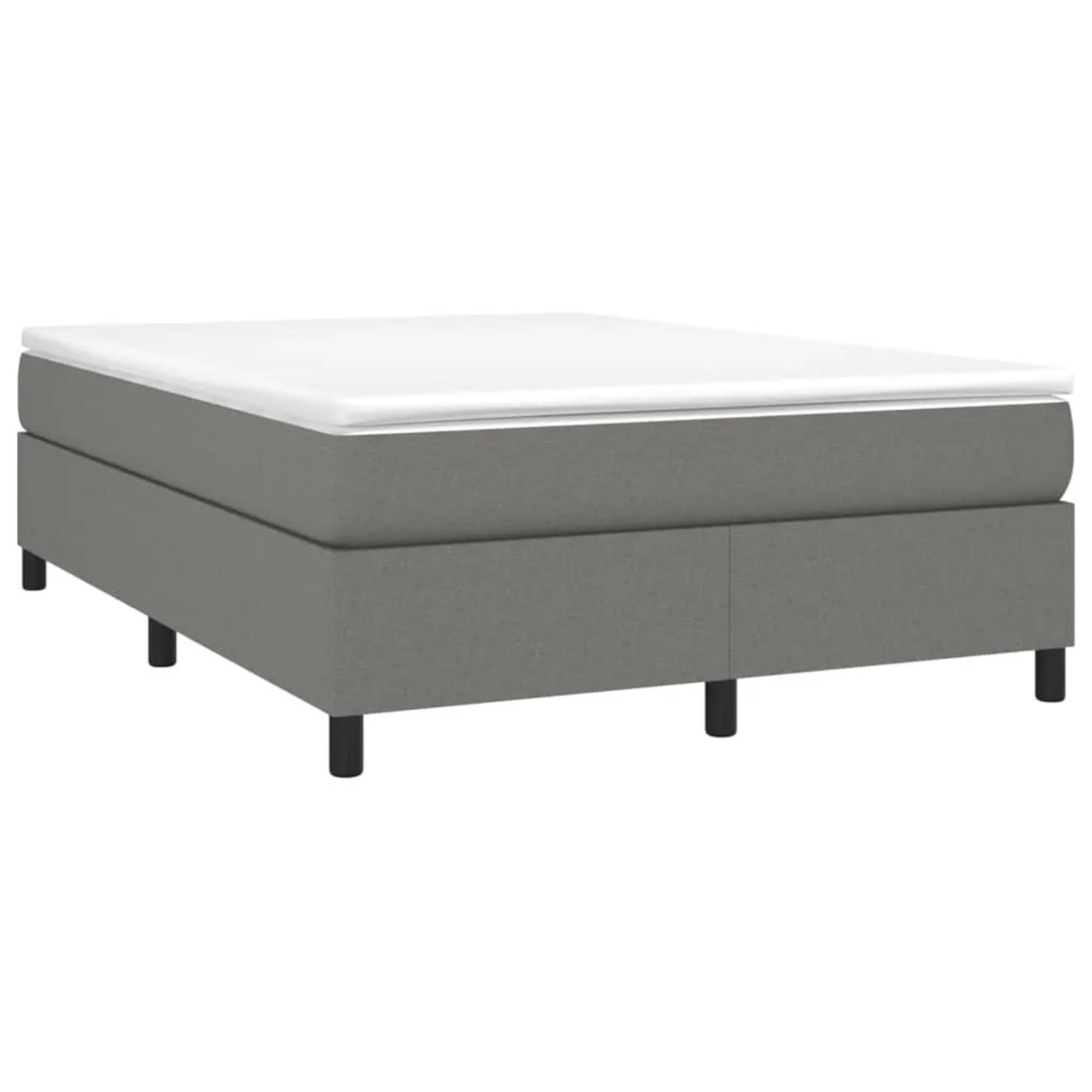 Dunkelgraues vidaXL Boxspringbett (140x200 cm) mit Stoffbezug und schwarzen Füßen.