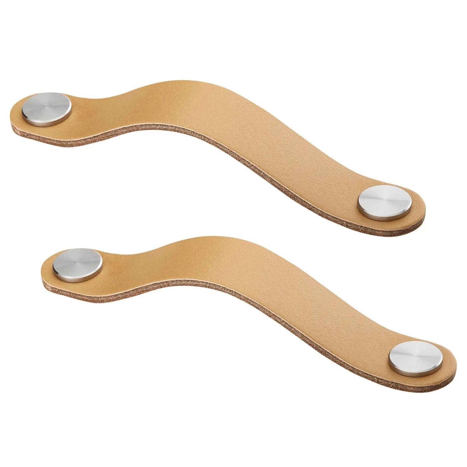SOTECH Möbelgriff OSTERNAS BA 128 mm Helles Khaki Echtes Rindsleder mit Schraubknöpfen Aus Echtem Gebürsteten Edelstahl