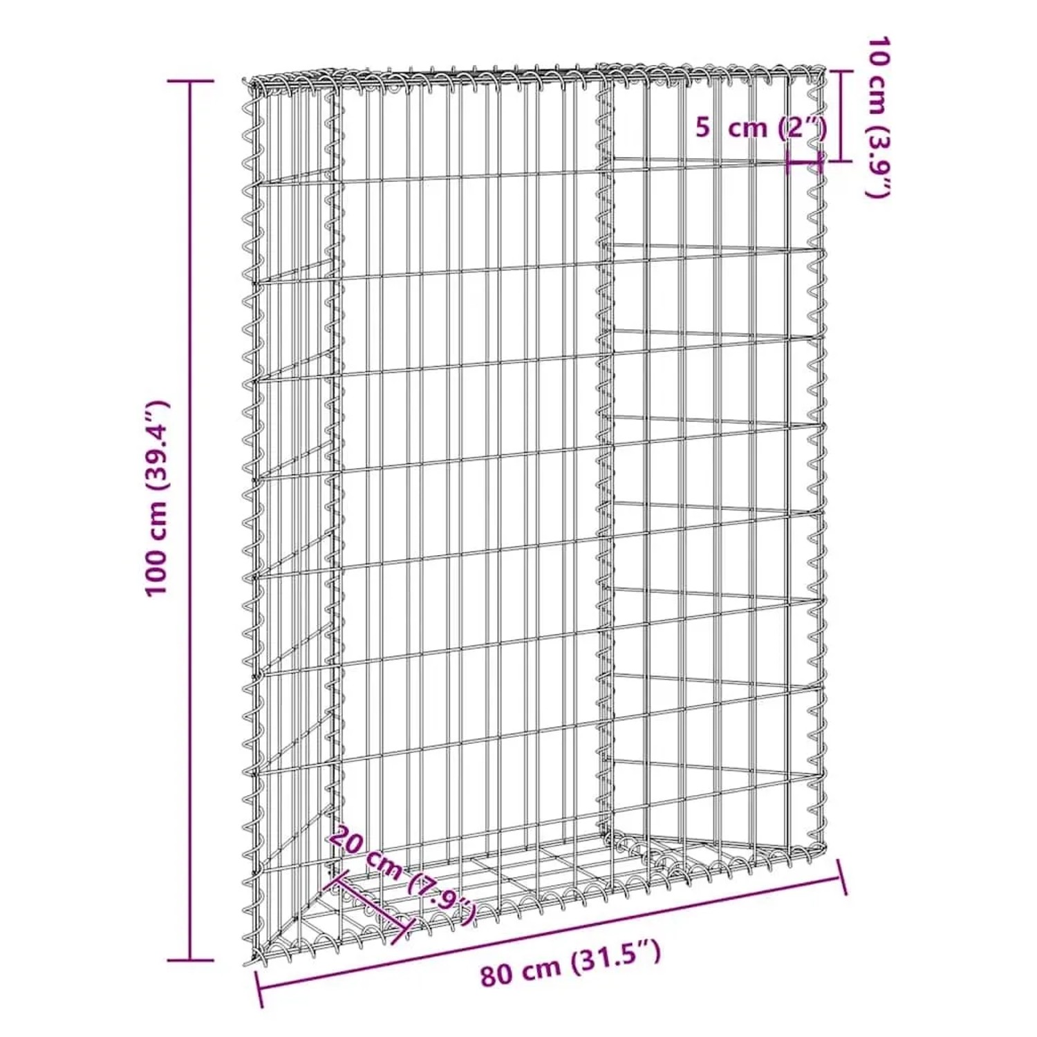 furnicato Gabionen-Hochbeet in Trapezform, verzinkter Stahl, 80x20x100 cm.