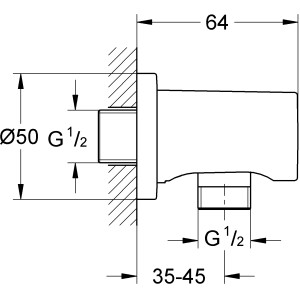 Technische Zeichnung: Grohe Wandanschlussbogen Rainshower Cool Sunrise mit Maßangaben.