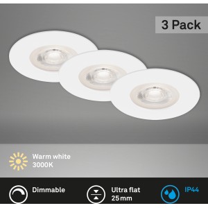 Brilo LED-Einbauleuchten Kulana, 3er-Set, dimmbar, weiß. Ideal für Bad & Wohnraum.