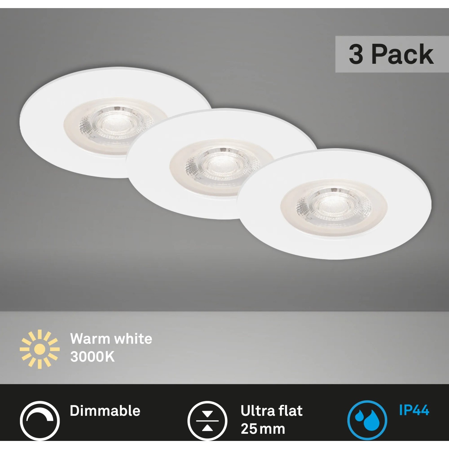 Brilo LED-Einbauleuchten Kulana, 3er-Set, dimmbar, weiß. Ideal für Bad & Wohnraum.