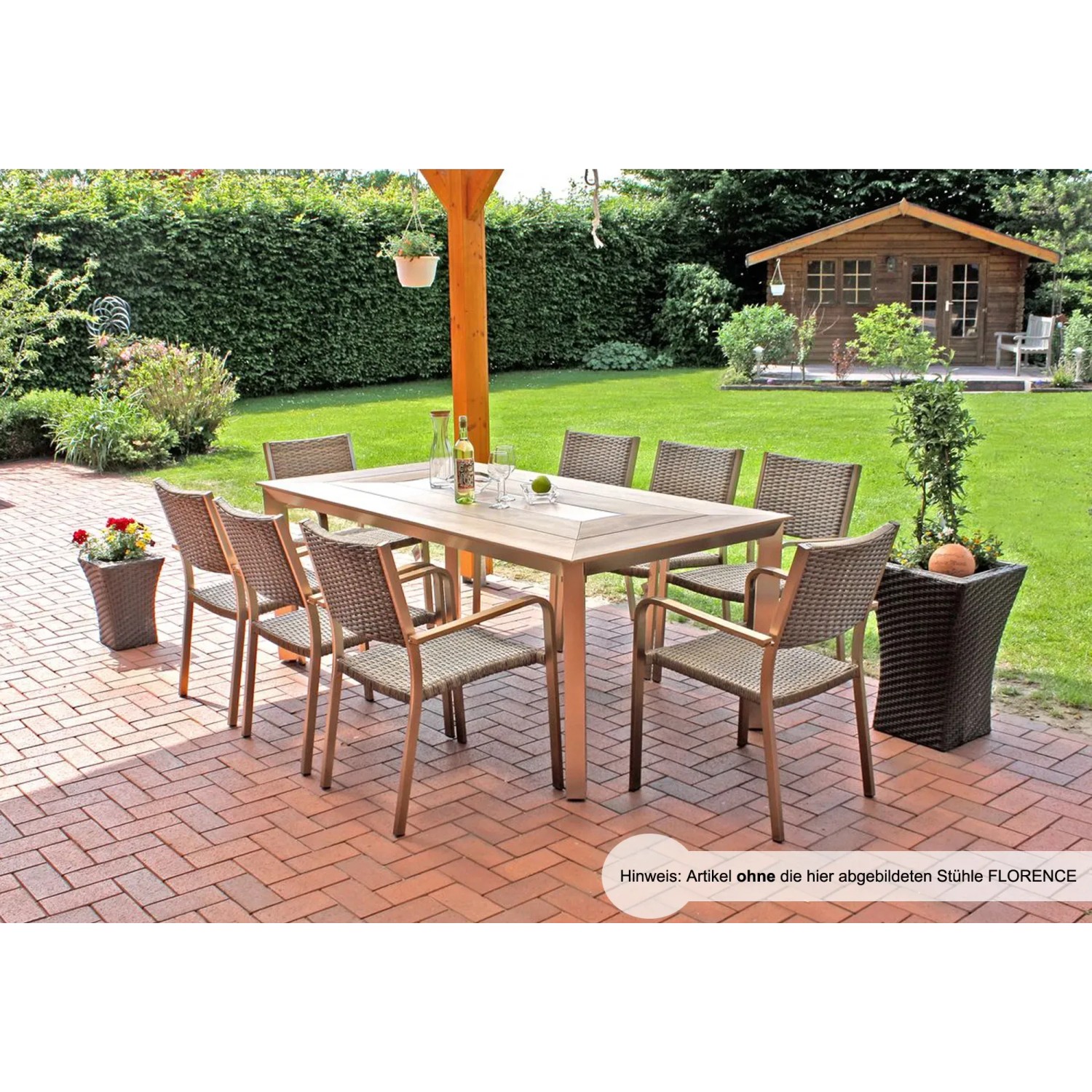 Rechteckiger Garden Pleasure Gartentisch FLORENCE, champagnerfarben, 100x192 cm. Für gesellige Runden im Garten.