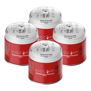 4er-Pack Evocamp Gaskartuschen, 190g Butan/Propan Gemisch für Campingkocher.