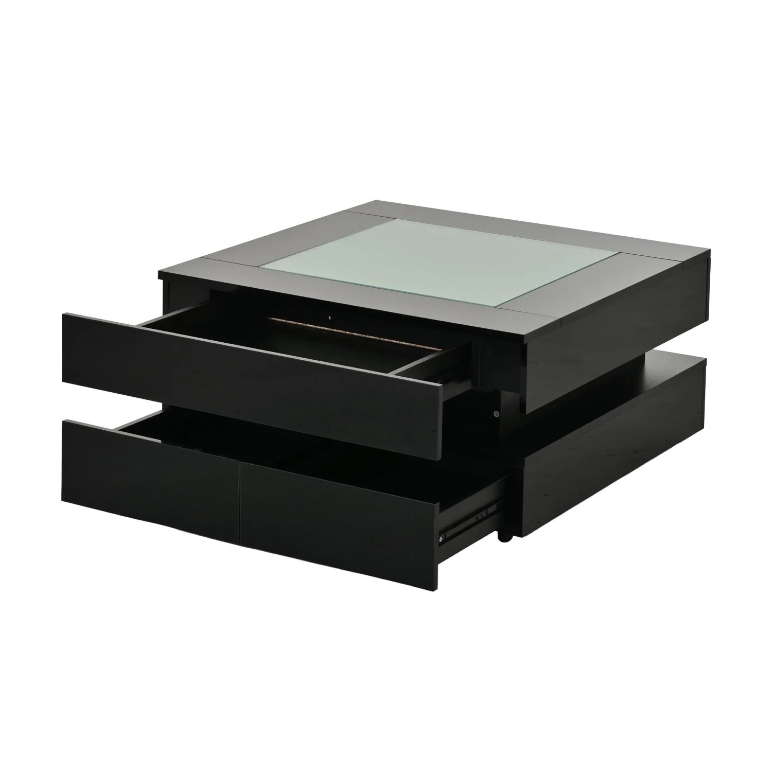 Merax Couchtisch 70x70x35cm Glas LED Schubladen Schwarz