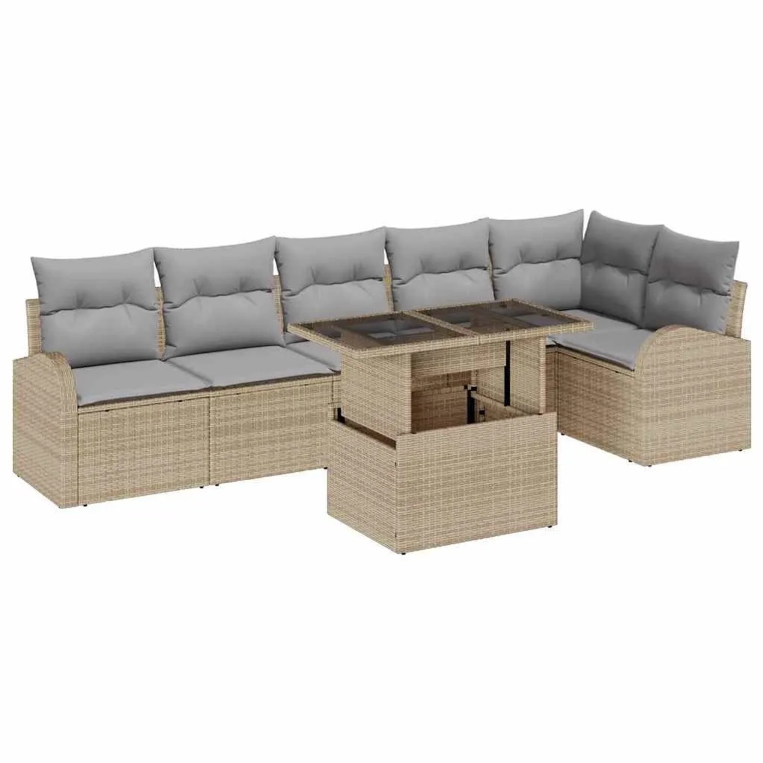 Thumbnail - vidaXL Garten-Sofa-Set mit Kissen mit Speicher 7-Tlg Beige Poly Rattan 3357393