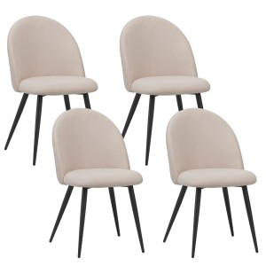 4er Set Albatros Esszimmerstühle CAPO, beige Stoffbezug, zeitloses Design mit schwarzen Beinen.