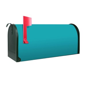 Türkis-grüner US Briefkasten mit roter Fahne, pulverbeschichteter Stahl, Motiv Türkis.