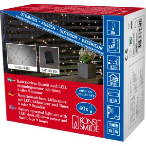 Konstsmide LED-Lichternetz, 40 warmweiße Dioden, Batteriebetrieb mit Timer, für Innen & Außen.
